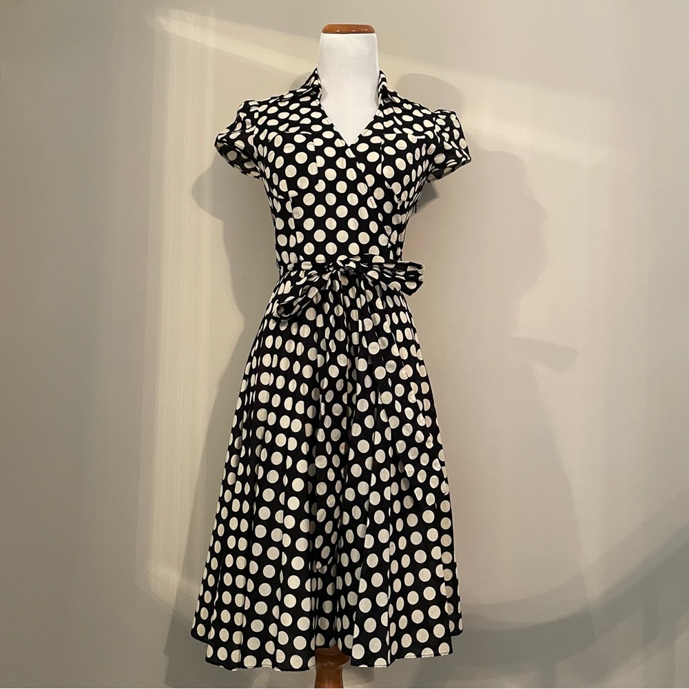 Donna Ricco Fit and Flare Polka Dot Wrap Dress, Size 4P
